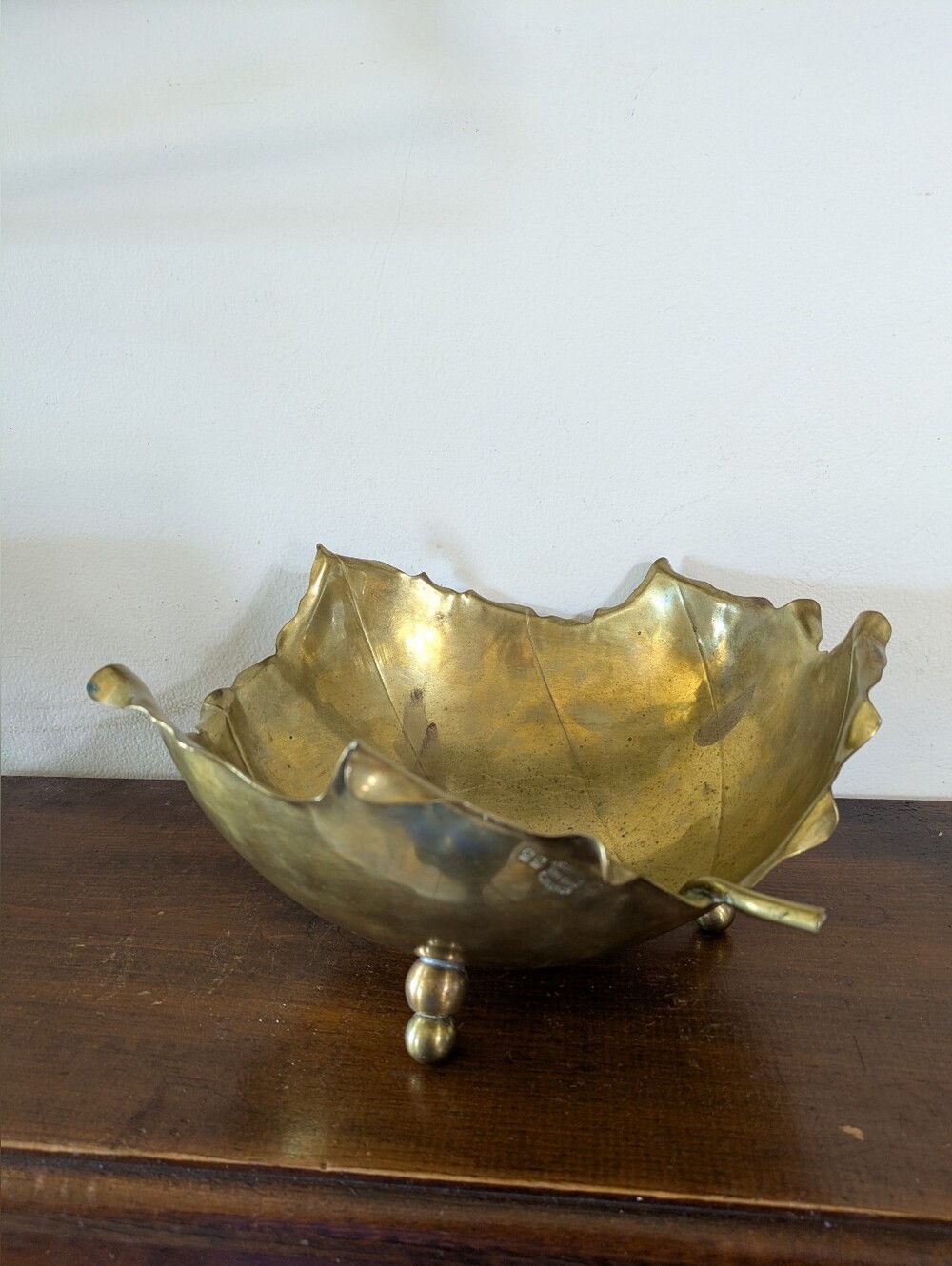 Vintage Alfredo Sciarrotta MCM Brass Footed Maple Leaf Bowl - Signed Rare #33